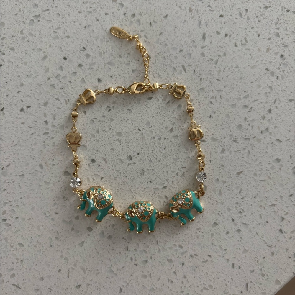 Gold and Aqua Elephant Bracelet